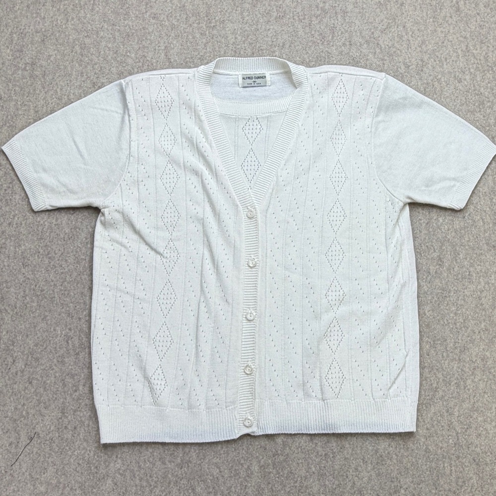Vtg Alfred Dunner Cardigan Womens M Ivory Vintage GrandmaCore Minimalist USA